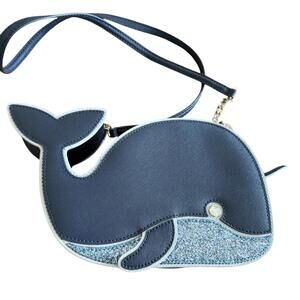 Kate Spade Whale Shaped Crossbody Purse Zip Closure Navy Blue Rhinestone Eye